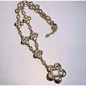 Chunky Gold Tone Necklace Heavy Weight Statement 18" & 3" Y Drop Rhinestones